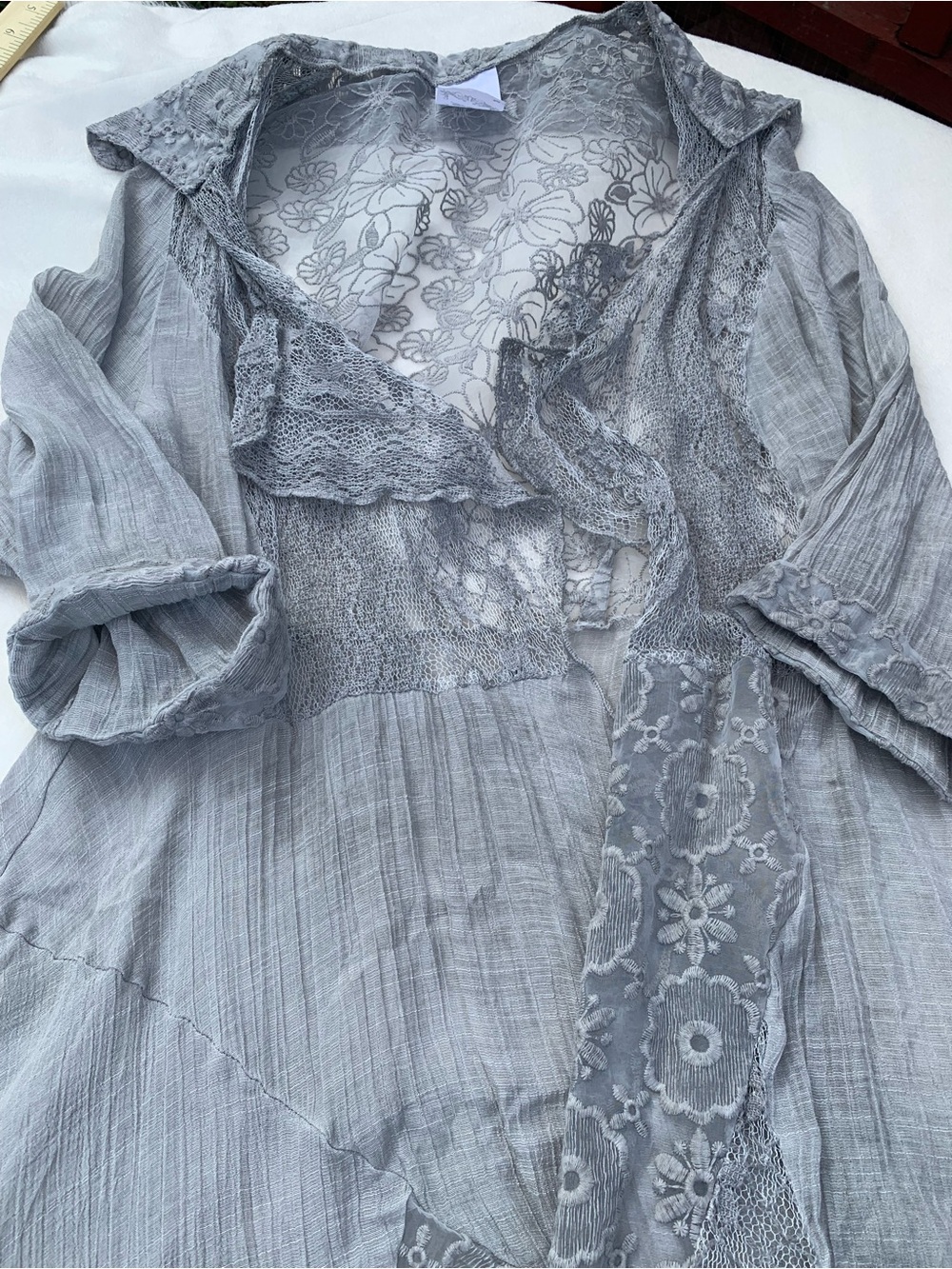 Light Gray Lace Panel Long Women's Robe - Picture 9 of 11